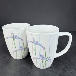 Corelle Coordinates Iris Porcelain Coffee Mugs Purple Floral Ceramic Set of 2